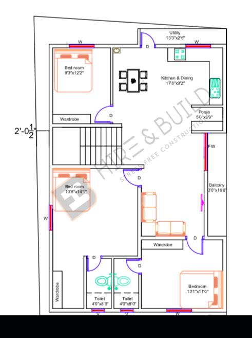 Completed Projects Hire And Build - 1100 SQ FT Duplex House Plans