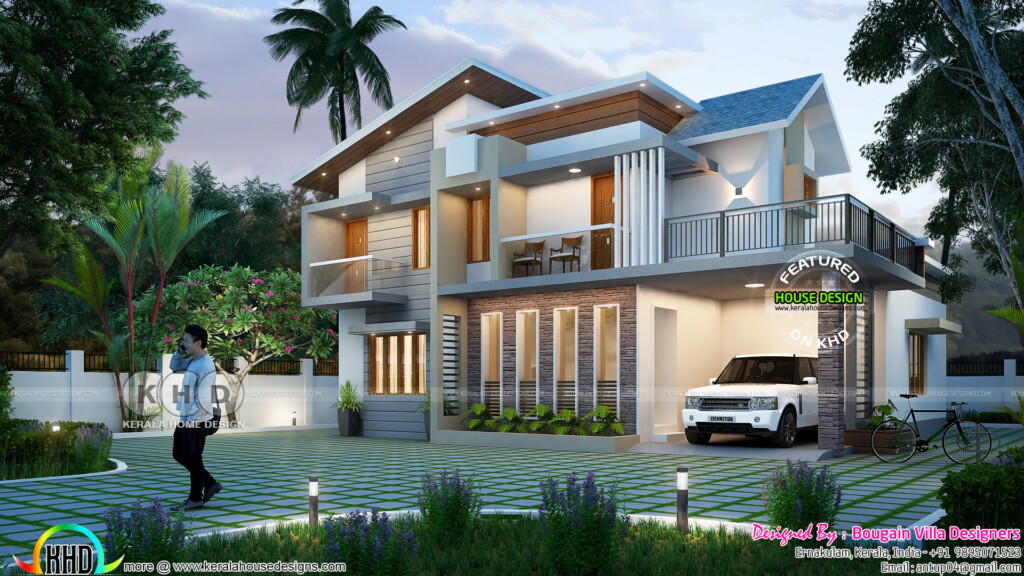 Contemporary Mix Style 4 BHK House 2400 Sq ft Kerala Home Design And  - 4 Bhk House Plan In 2400 SQ FT