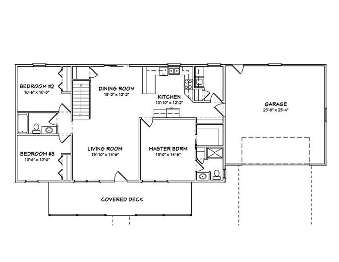 Country Home Plan 3 Bedrms 2 Baths 1400 Sq Ft 148 1064 - 1400 SQ FT Ranch House Plans With Basement