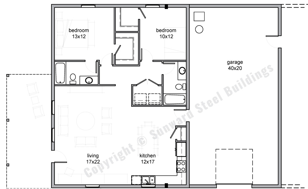 Custom Prefab Steel Home Floorplans From Sunward Steel - 2000 SQ FT Metal House Plans