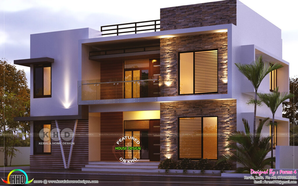 Day And Night View Of 4 Bedroom 1800 Sq ft Kerala Home Design And  - 4 Bhk House Plan In 1800 SQ FT