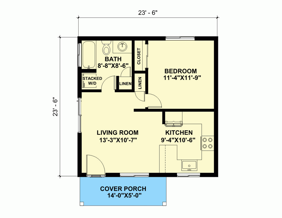 Double Gabled 550 Square Foot 1 Bed Cottage 420027WNT Architectural  - 550 SQ FT House Plans