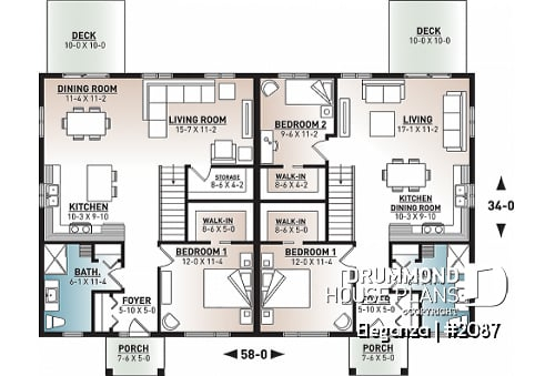 Duplex House Plans And Semi detached Plans Drummond House Plans - 500 SQ FT Semi Detached House Plans