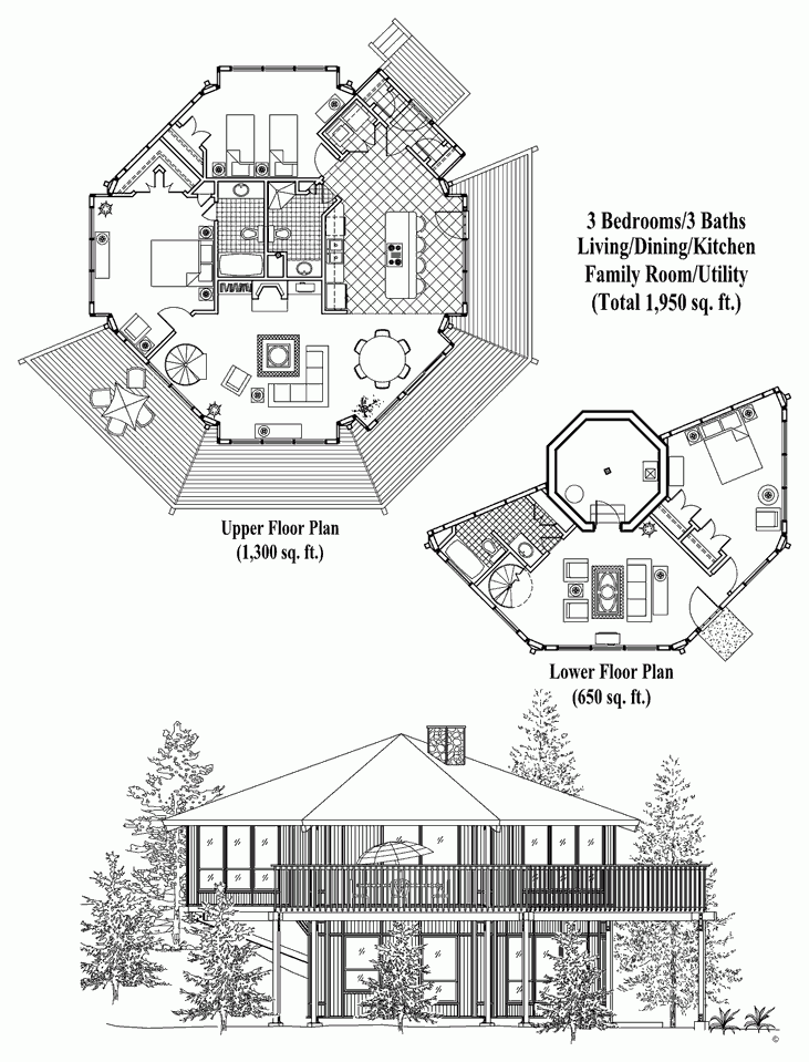 Enclosed Pedestal House Plan 3 Bedrooms 3 Baths 1950 Sq Ft PL 0408  - 1950 SQ FT House Plans