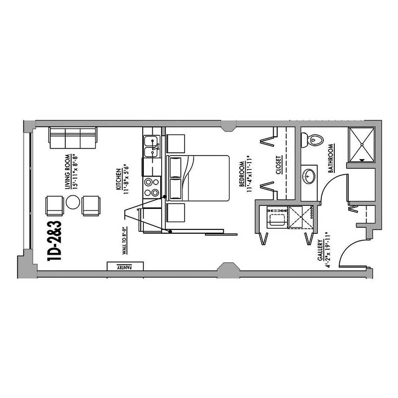 FLOOR PLAN 1D Junior House Lofts - 590 SQ FT House Plans