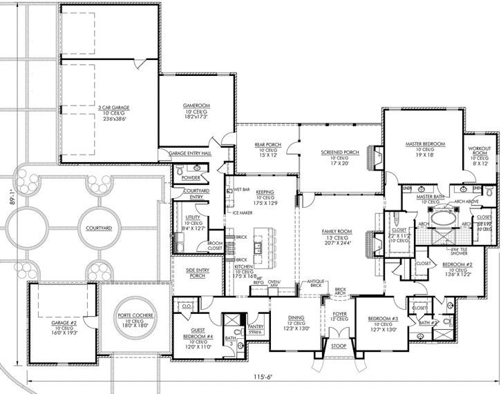 French Country Style House Plans 4000 Square Foot Home 1 Story 4  - 3800 To 4000 SQ FT House Plans