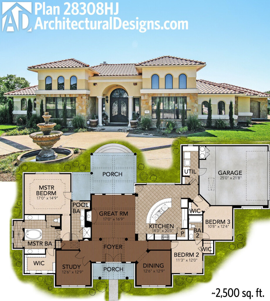 Great Symmetry With Architectural Designs Mediterranean House A Plan  - Mediterranean Luxury House Plans 30000 SQ FT