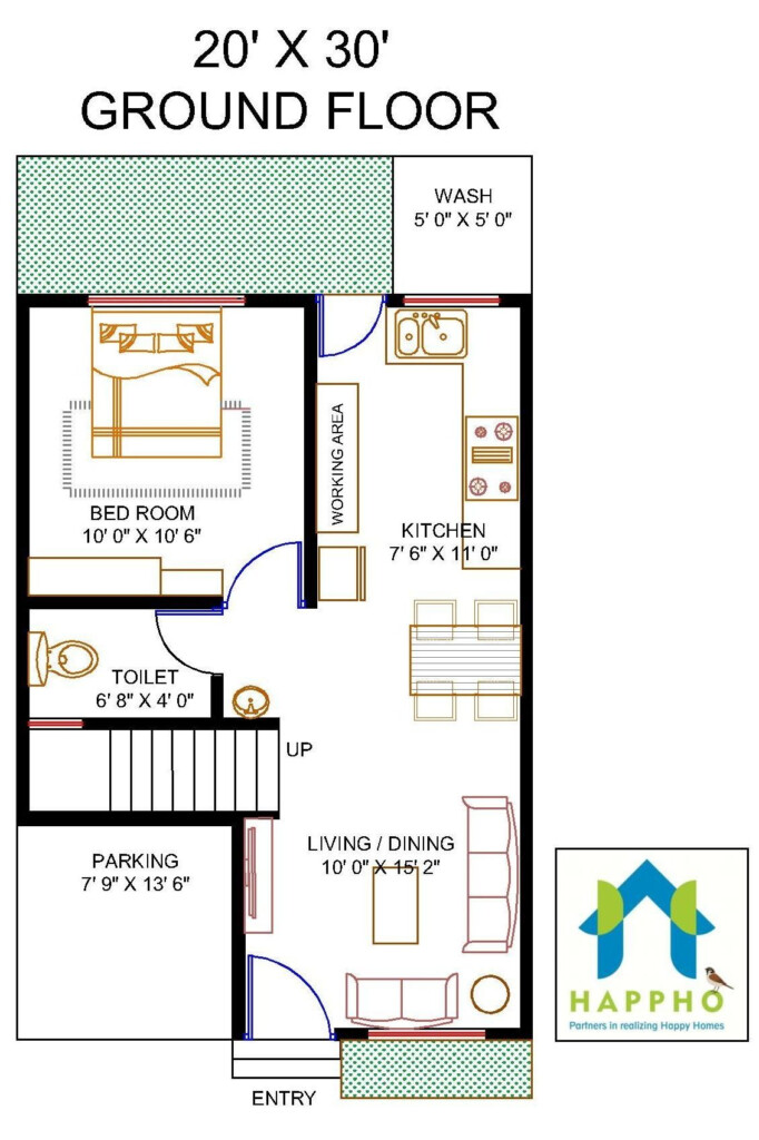 Home Plan Drawing 600 Sq Ft Plans Floor Plan Bhk Feet 600 Plot Square  - 600 SQ FT House Plans 2 Bedroom North Facing