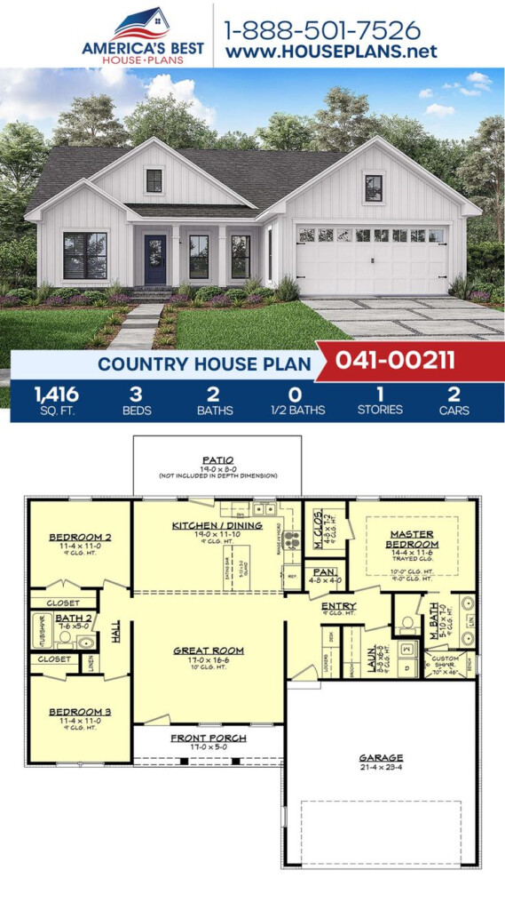 House Plan 041 00211 Modern Farmhouse Plan 1 416 Square Feet 3  - 1416 SQ FT House Plan