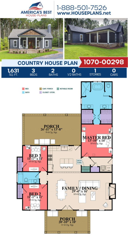 House Plan 1070 00298 Country Plan 1 631 Square Feet 3 Bedrooms 2  - 3 Bedroom 1070 SQ FT House Plans