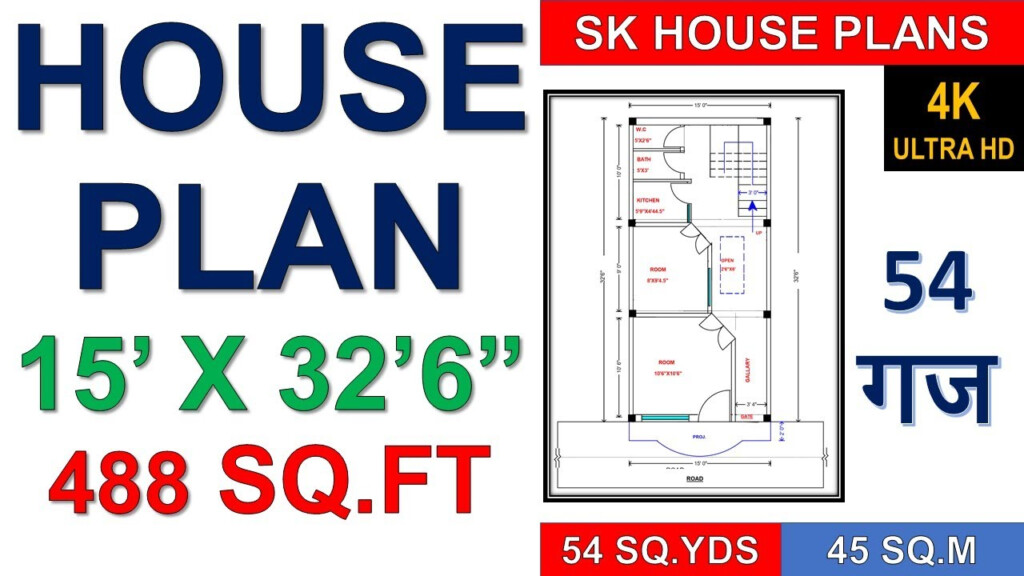 HOUSE PLAN 15 X 32 6 488 SQ FT 54 SQ YDS 45 SQ M 54 GAJ 4K  - 488 SQ FT House Plans