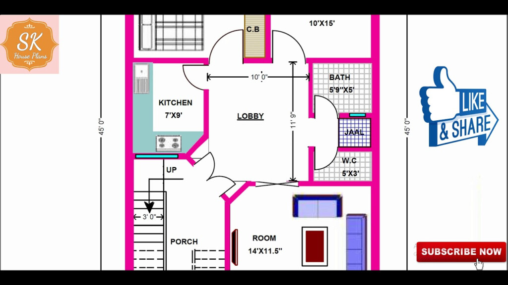 HOUSE PLAN 25 X 45 1125 SQ FT 125 SQ YDS 105 SQ M 125 GAJ  - 125 SQ FT House Plans