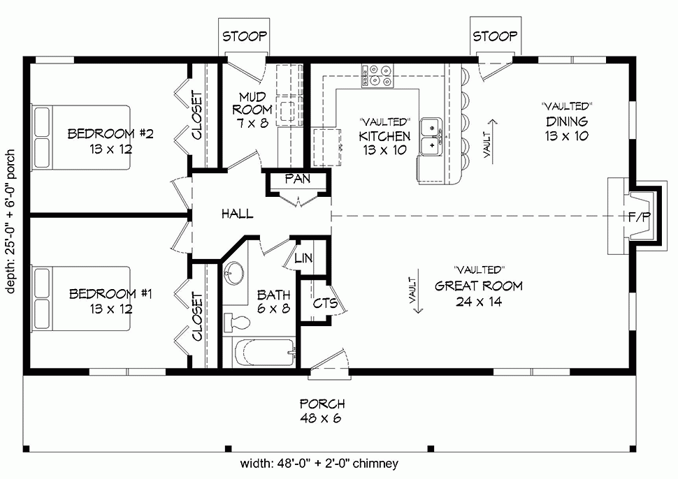 House Plan 51658 Ranch Style With 1200 Sq Ft 2 Bed 1 Bath - 1200 Sq.Ft 2Bedroom 2Car Garage House Plans