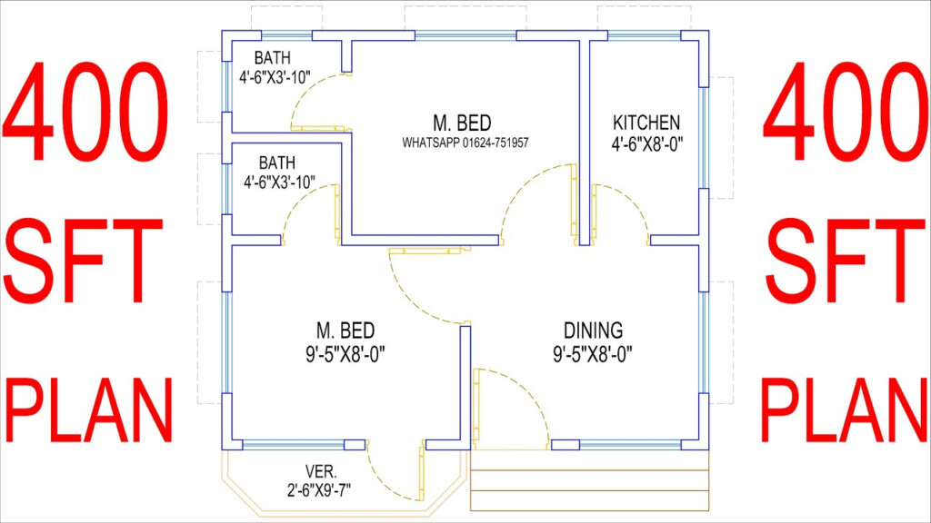 HOUSE PLAN DESIGN EP 118 400 SQUARE FEET 2 BEDROOMS HOUSE PLAN  - 400 SQ FT 2Bhk House Plans