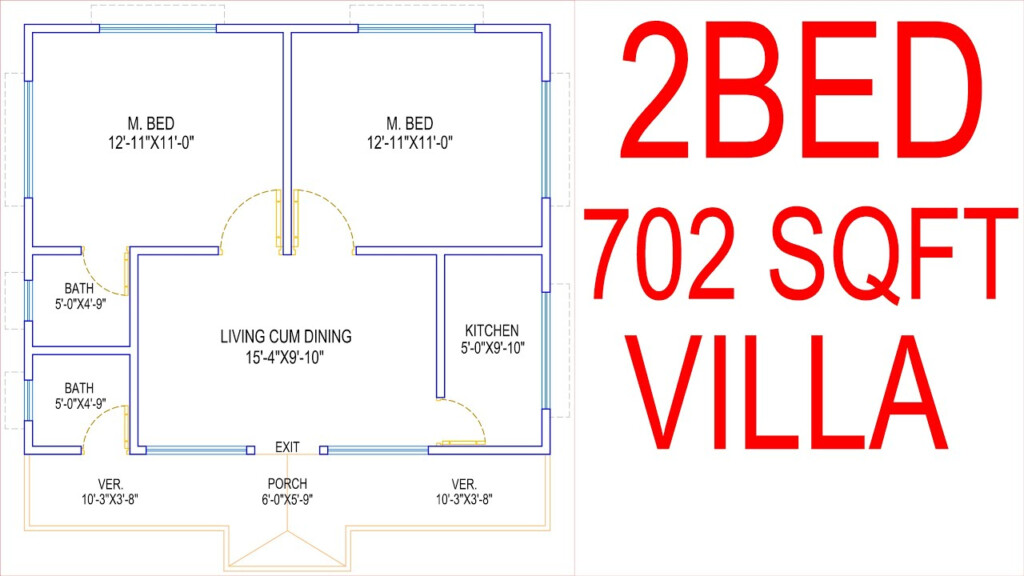 HOUSE PLAN DESIGN EP 62 700 SQUARE FEET 2 BEDROOMS HOUSE PLAN  - 2 Bedroom House Plan 700 SQ FT