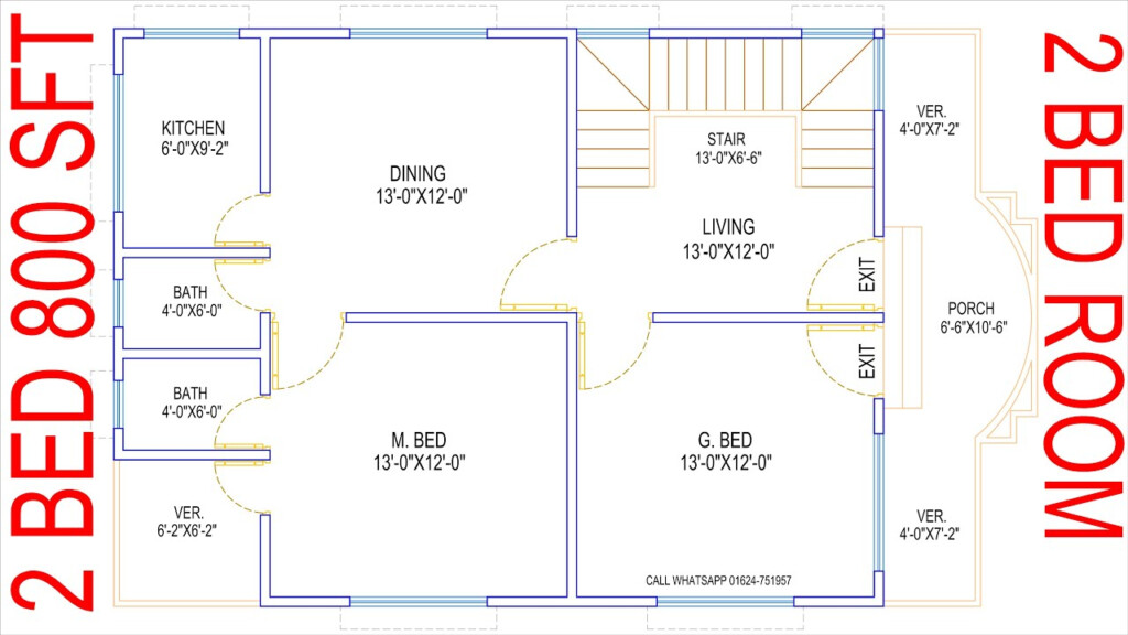 HOUSE PLAN DESIGN EP 95 800 SQUARE FEET 2 BEDROOMS HOUSE PLAN  - 800 SQ FT House Plans 2 Bedroom Southwest Styllestyle