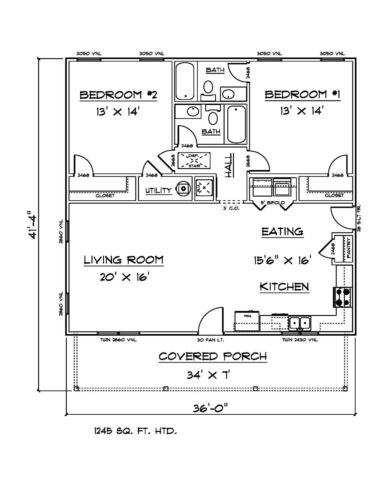 House Plan PDFs For 1245 Sq Ft 2 Bedroom 2 Bath House EBay - 1245 SQ FT House Plans