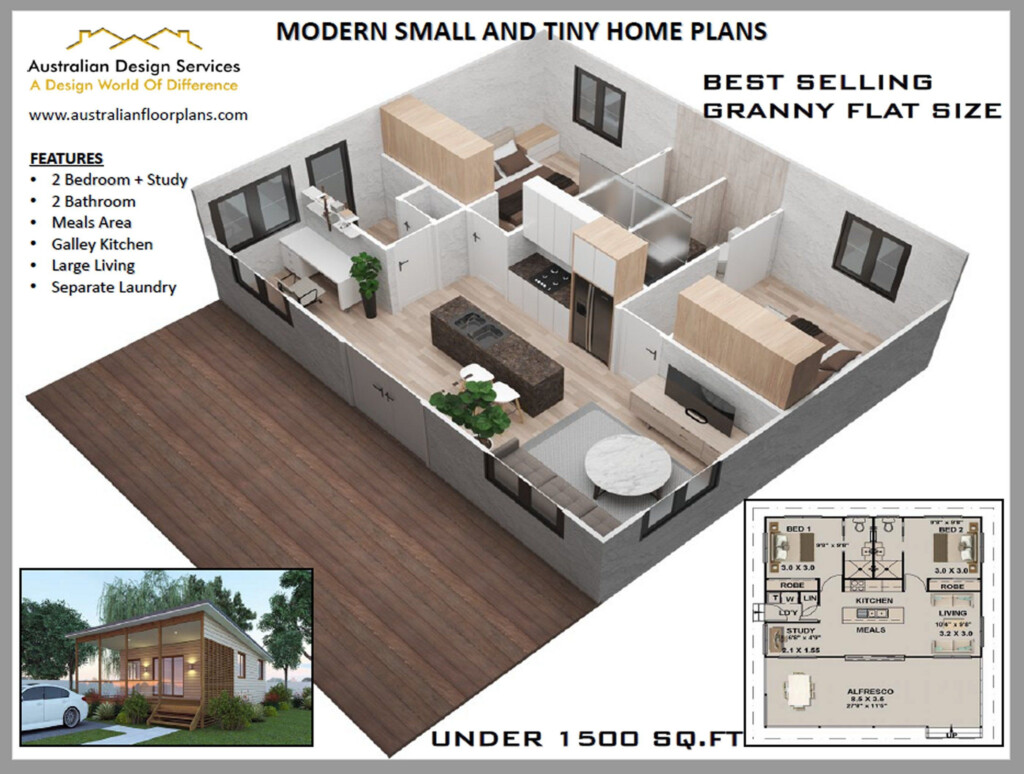 House Plans Under 1000 Sq Ft 2 Bedrooms 2 Bathroom Granny Flat  - 1000 SQ FT. Small House Plans