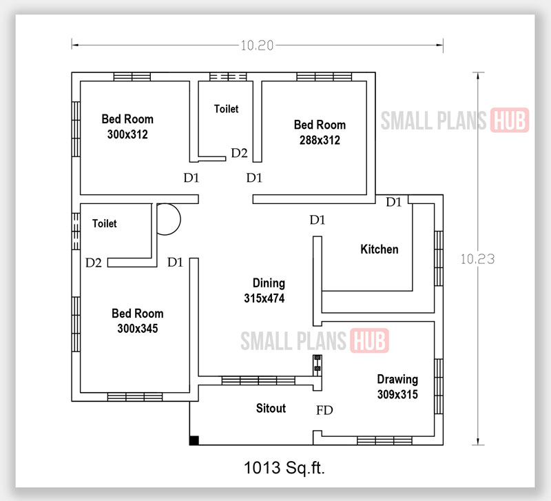 Kerala Style Five Low Budget Three Bedroom House Plans Under 1000 Sq ft  - Below 1000 SQ FT House Plans In Kerala