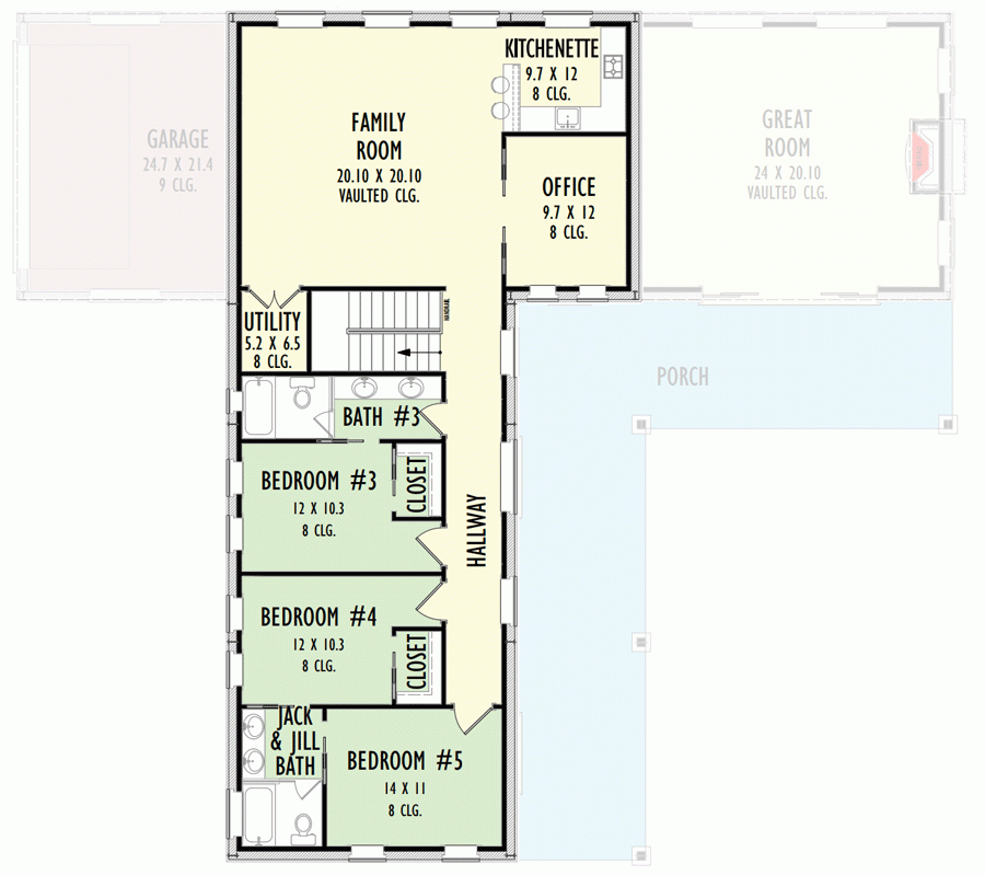 L Shaped House Plan With Upstairs Family Room Kitchenette And Home  - 2000 SQ FT House Plans L Shape