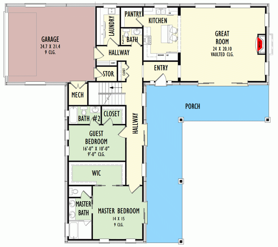 L Shaped House Plan With Upstairs Family Room Kitchenette And Home  - 2000 SQ FT House Plans L Shape