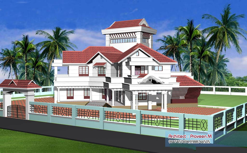 Luxurious Villa Design In Kerala Over 6000 Sq Ft - 6000 SQ FT House Plans 3D