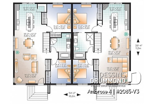 Mod le De Maison Jumel e Et Semi d tach Plans Dessins Drummond - 500 SQ FT Semi Detached House Plans