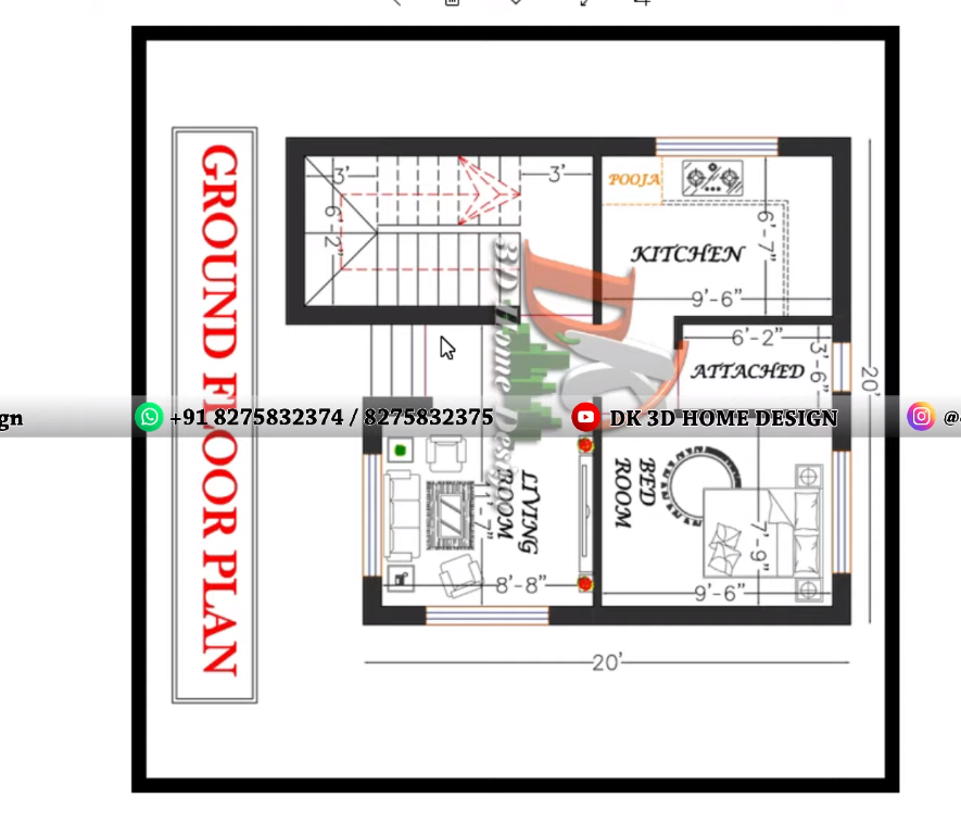 Modern 400 Sq Ft House Plan 1bhk In 20 20 Square Feet DK 3D Home Design - 1Bhk House Plan 400 SQ FT