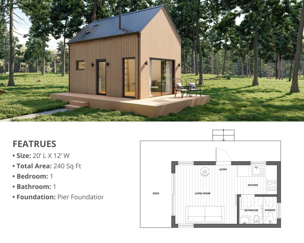 Modern Cabin House 12 X 20 240 Sq Ft Tiny House Architectural Plans  - 240 SQ FT House Plans