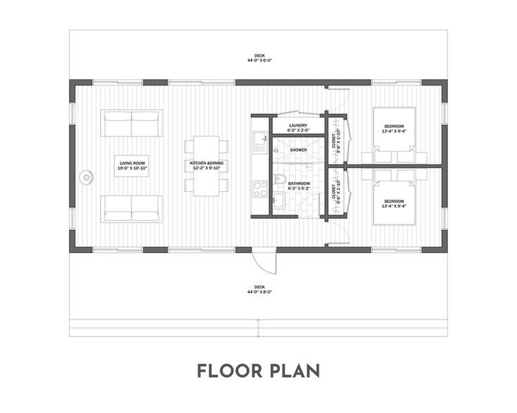 Modern Cabin House 20 X 44 880 Sq Ft Tiny House Architectural Plans  - 880 SQ FT House Floor Plans