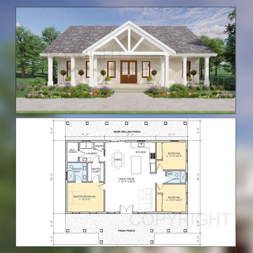 Oak Springs House Construction Plans Open Plan Design Modern Farmhouse  - House Construction Plan For 1500 SQ FT