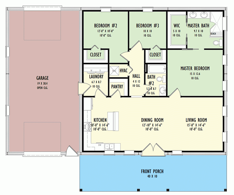 One Level 1600 Square Foot Barndominium With Drive Through Garage  - 1600 SQ FT House Plans With Garage