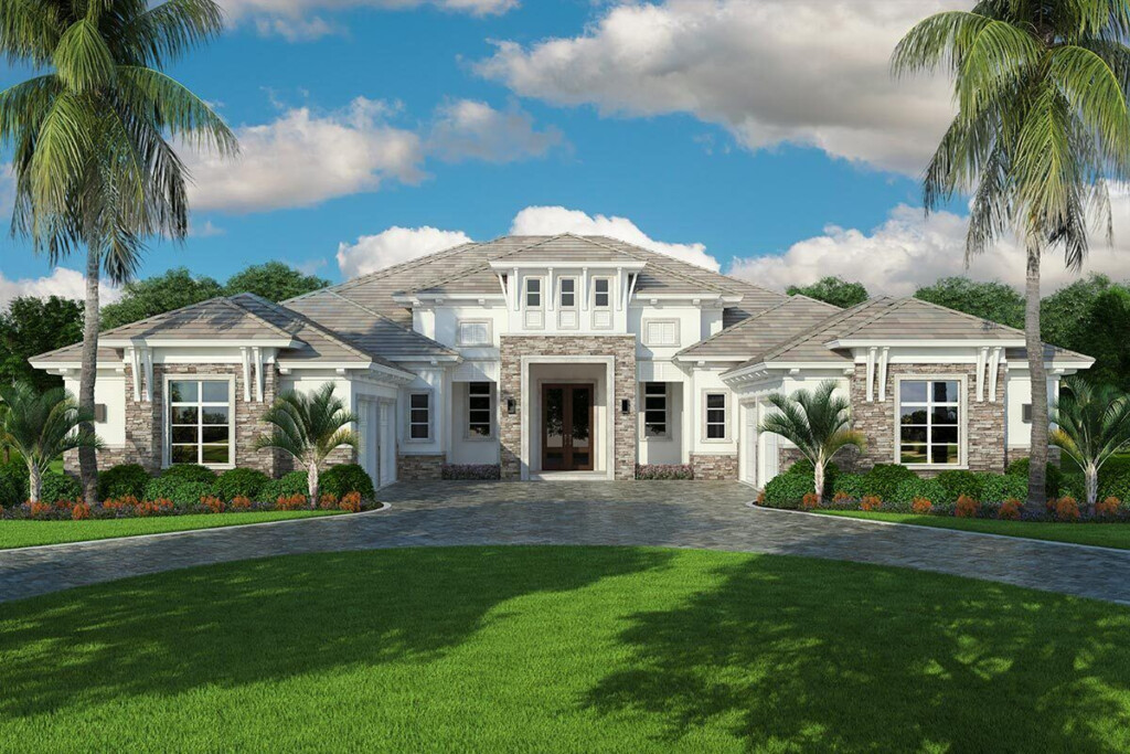 One Level Coastal Mediterranean House Plan Over 5 200 Square Feet With  - 1 Story House Plans For 5200 SQ FT Lot