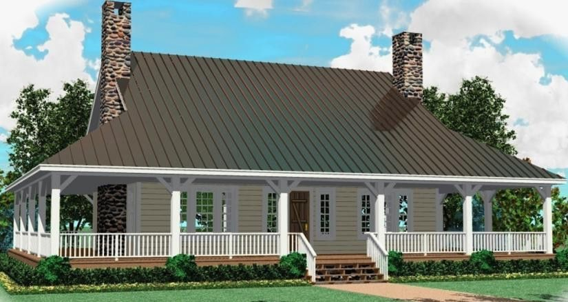 One Story House Plans With Porch - 1000 SQ FT House Plans With Wrap Around Porch