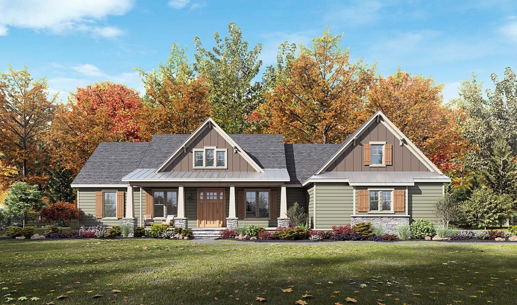 Plan 41457 Craftsman Cottage With Great Rear Porch Office 2300 Sq  - 2300 SQ FT House Floor Plans Overlooking Lake