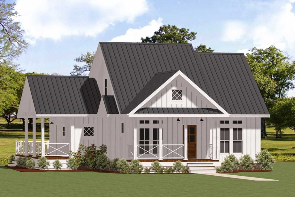 Plan 46367LA Charming One Story Two Bed Farmhouse Plan With Wrap  - 1000 SQ FT House Plans With Wrap Around Porch