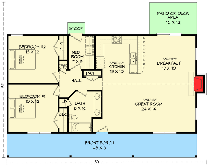 Ranch House Plan With Vaulted Ceilings 1200 Sq Ft 68419VR  - 1200 SQ FT Ran H House Plans