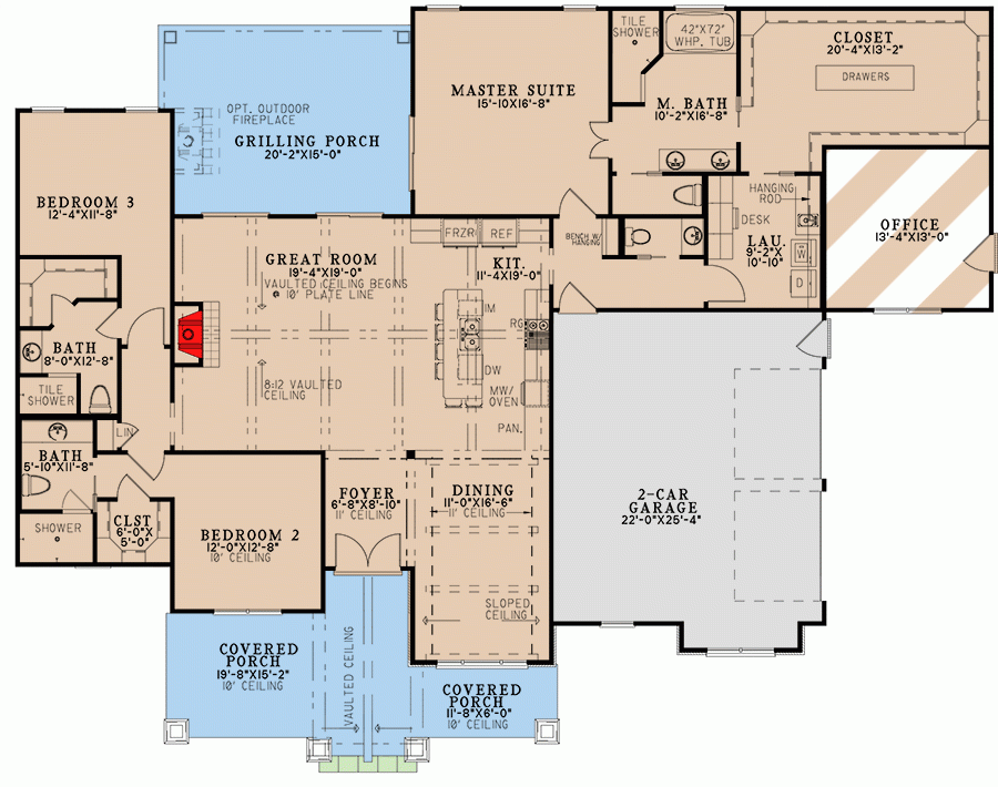 Rustic 2400 Square Foot 3 Bed Ranch Home Plan With Home Office  - 2400 SQ FT Ranch Style House Plans