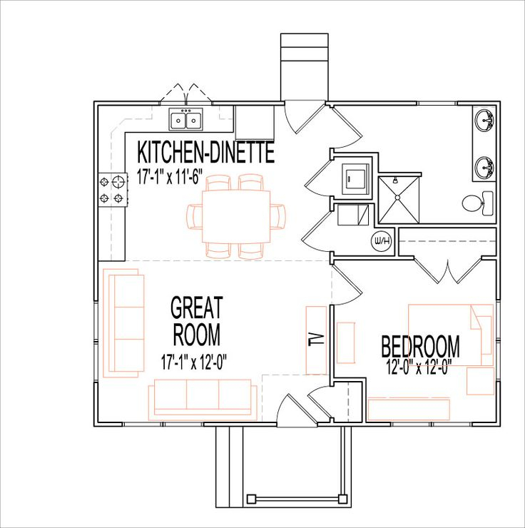 Rustic Craftsman House Floor Plans 1 Story 1 Bedroom 700 Sq Ft 1  - 700 SQ FT 1 Bedroom House Plans