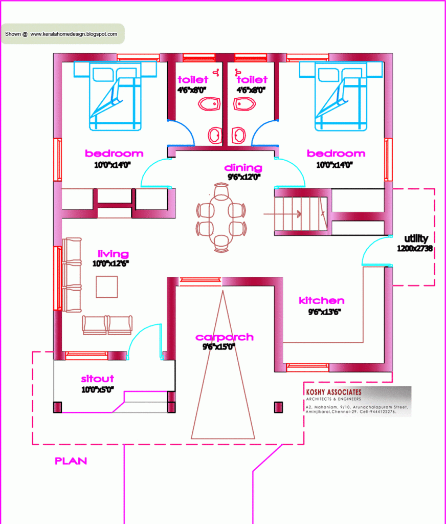 Single Floor House Plan 1000 Sq Ft KeRaLa HoMe - 1000 SQ FT House Floor Plans In India