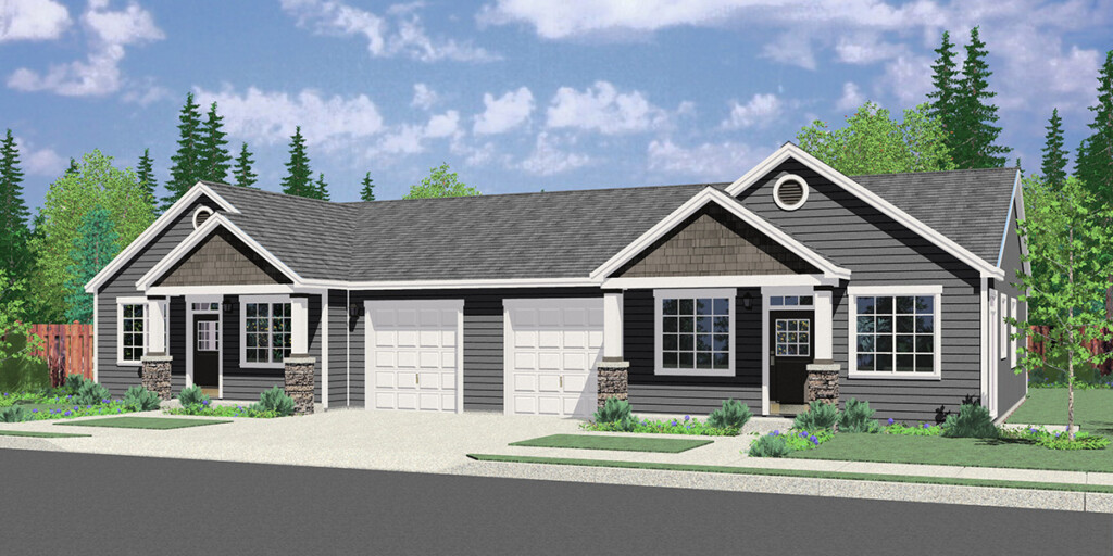 Single Story Duplex House Plan 3 Bedroom 2 Bath With Garage - 350 SQ FT Duplex House Plans