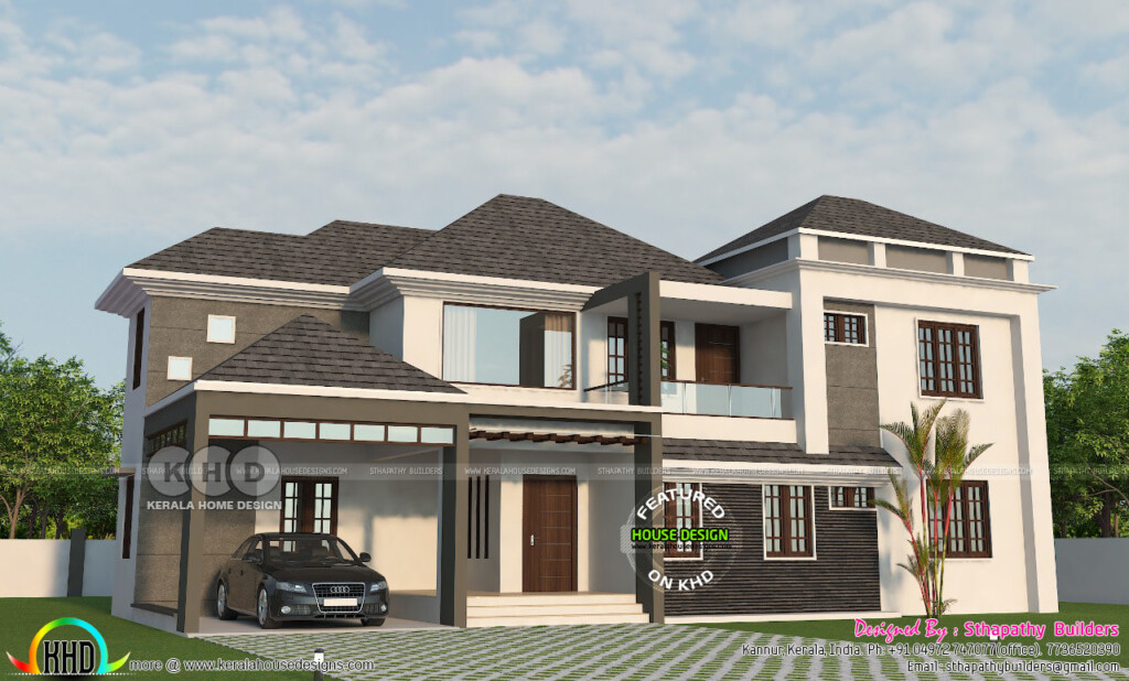 Sloping Roof 2600 Sq ft 4 Bedroom Home Plan Kerala Home Design And  - 2600 SQ FT 4 Bedroom House Plans