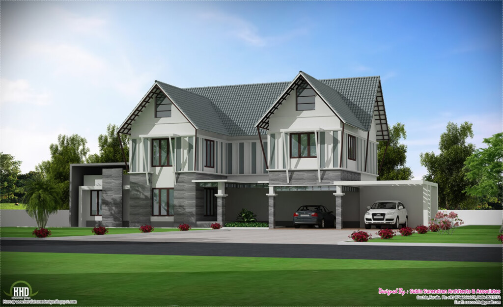 Sloping Roof Villa In 2700 Sq feet Kerala Home Design And Floor Plans  - 2700 SQ FT House Plans In Kerala