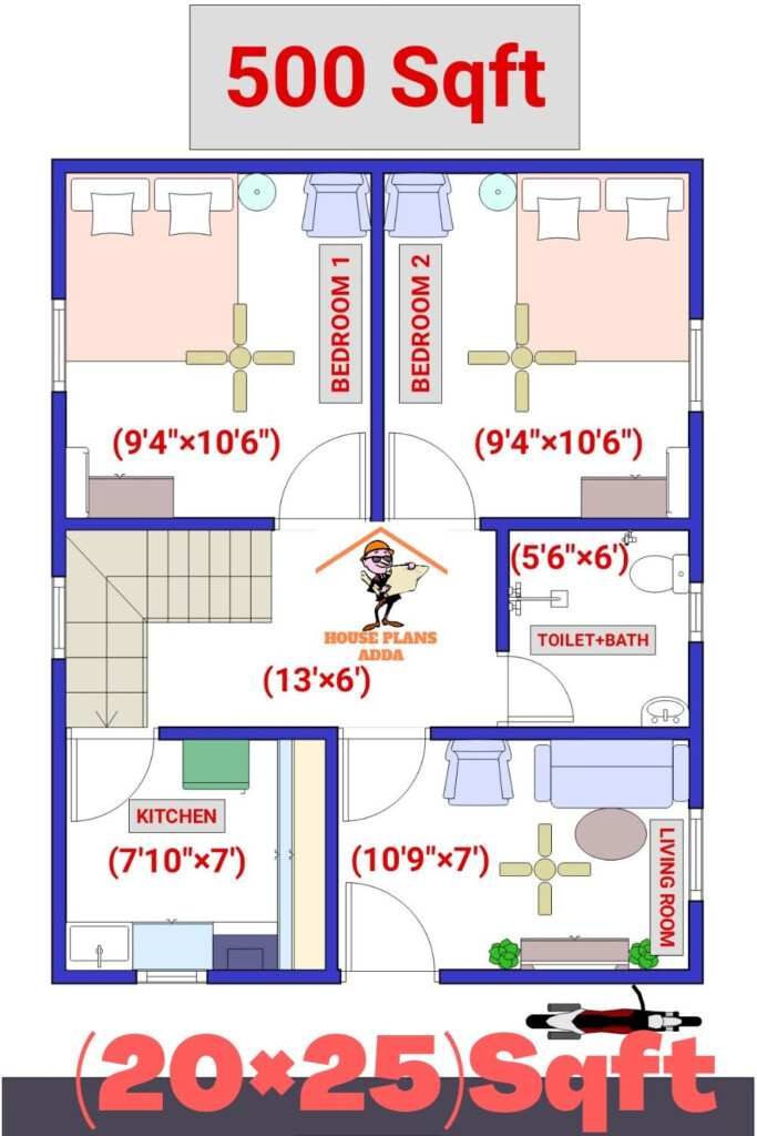 Small House Plan Idea 500sqft House Layout Plans Budget House Plans  - 500 SQ FT Rectangle House Plans