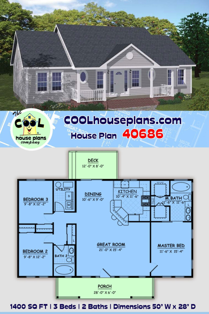 Small House Plan Or Ranch Floor Plan 1400 Sq Ft 3 Bedrooms And 2 Full  - Ranch Style House Plans 1400 SQ FT