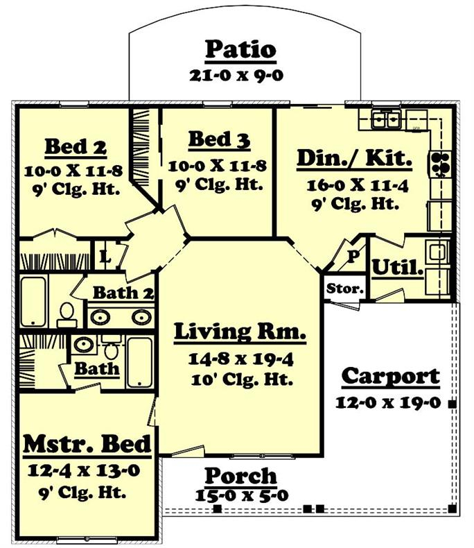 Small Traditional 1200 Sq Ft House Plan 3 Bed 2 Bath 142 1004 - 1200 SQ FT House Plans 3 Bedroom With Garage