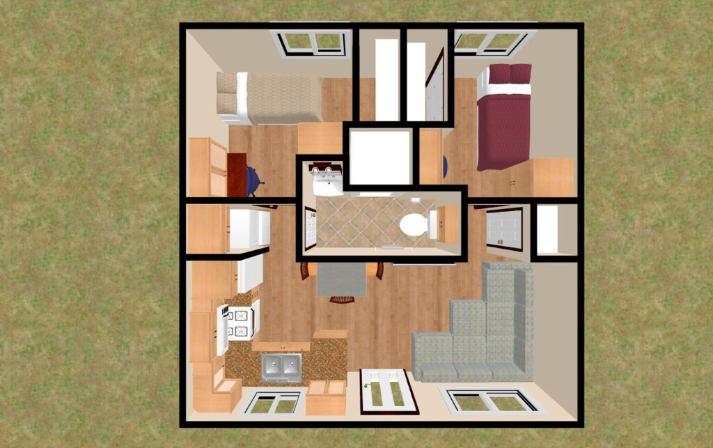 The 3D Top View Of 20 X 20 400 Sq Ft 2 Bedroom 3 4 Bath That Has It  - 400 SQ FT 2 Bedroom House Plans