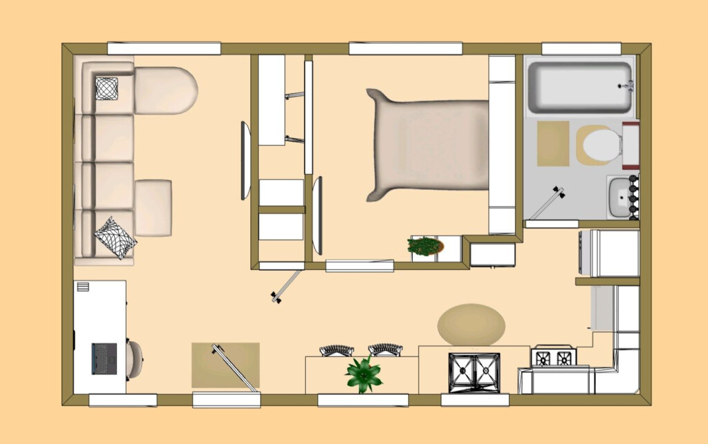 The 416 Sq Ft Snuggle Bugs Floor Plan Small Tiny House Tiny House  - 416 SQ FT House Plans