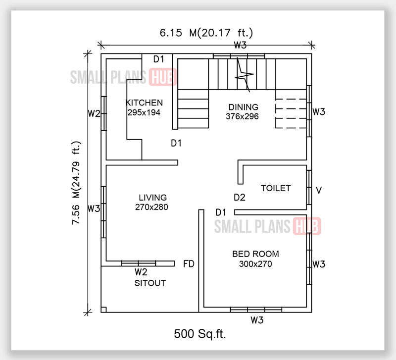 Three Low Budget 1000 Sq ft Three Bedroom House Plans For 120 Sq yard  - 1000 SQ FT House Plans 3 Bedroom 3D