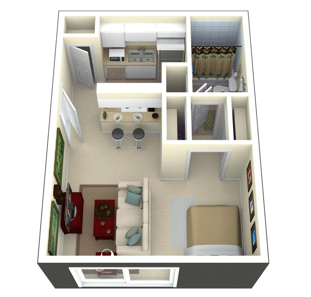 Tiny House Floor Plans And 3d Home Plan Under 300 Square Feet Acha Homes - 300 SQ FT House Plan